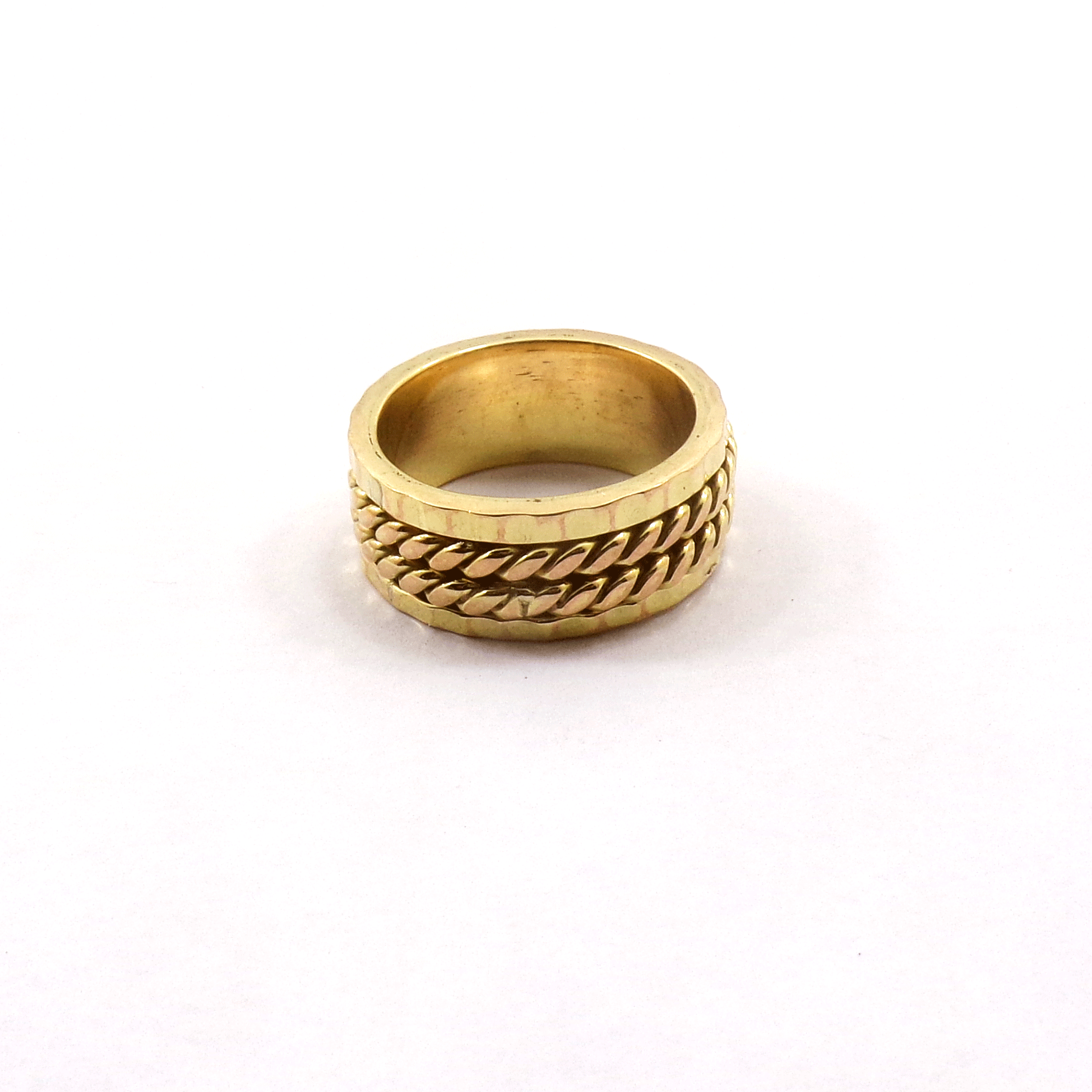 Ring Size - 9 Brass Spinner Ring J - BSPR997 18K Gold Plated Solid Brass Double Ropes Spinner Ring